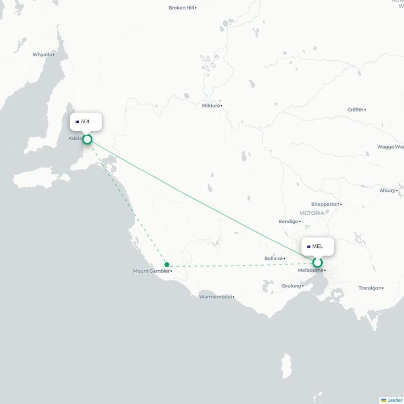 MEL - ADL route map