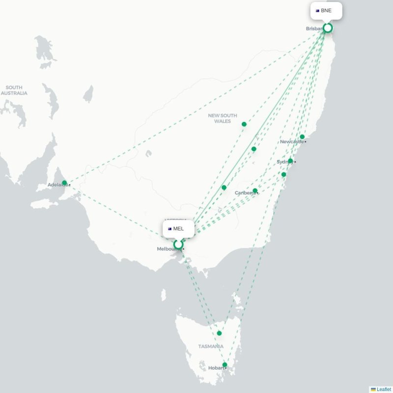 MEL - BNE route map