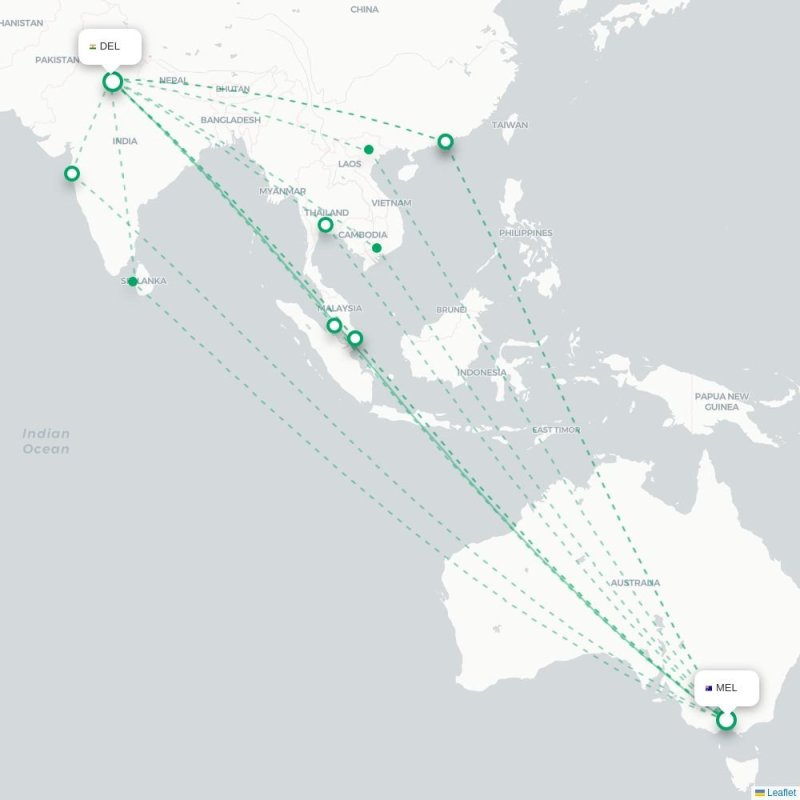 MEL - DEL route map