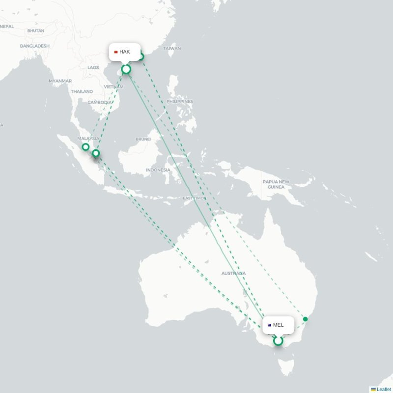 MEL - HAK route map