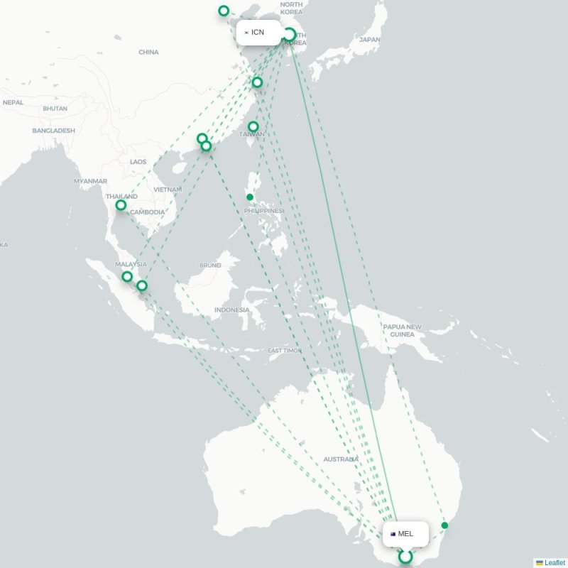 MEL - ICN route map