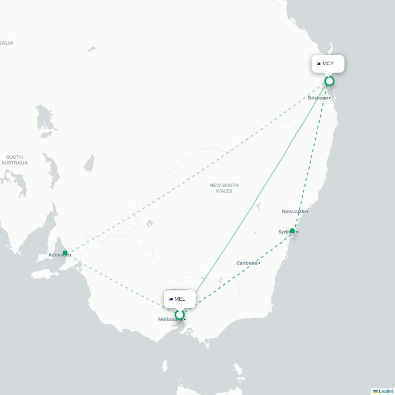 MEL - MCY route map