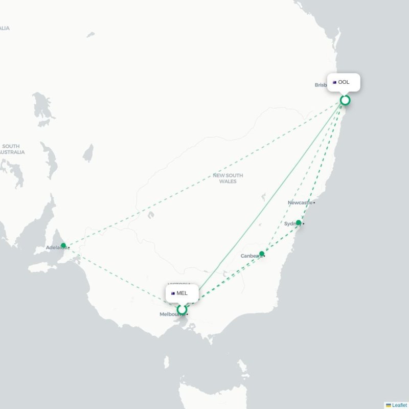 MEL - OOL route map