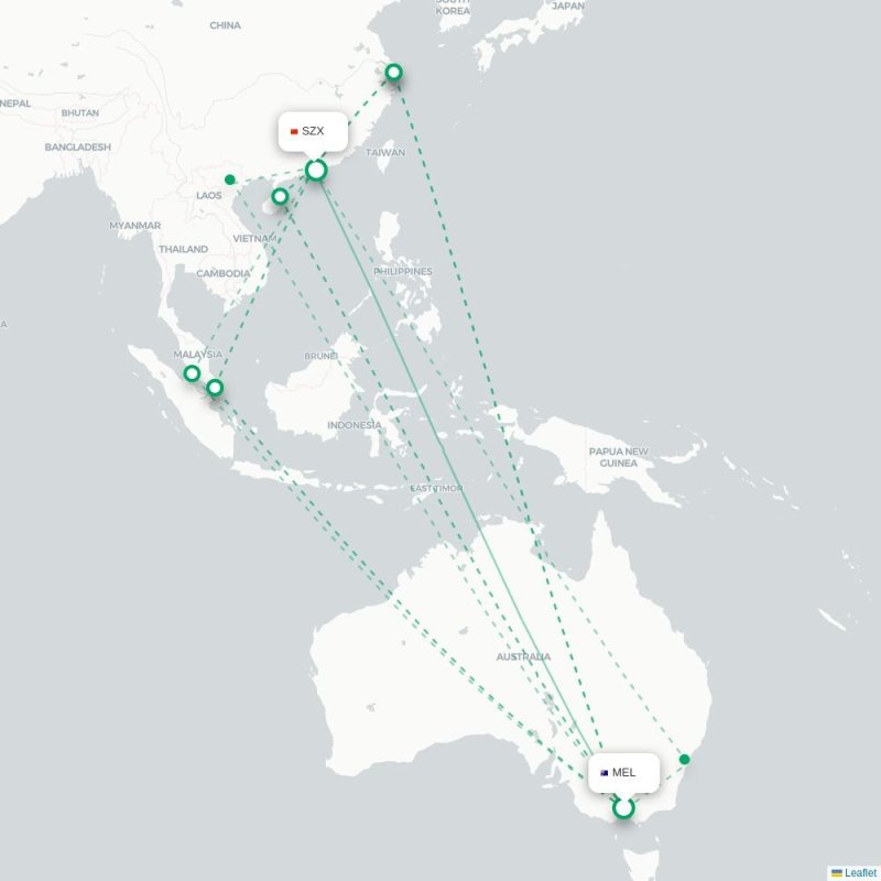 MEL - SZX route map