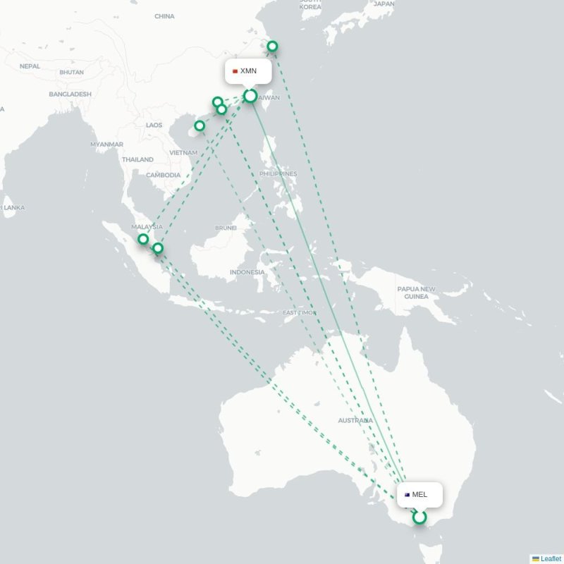 MEL - XMN route map