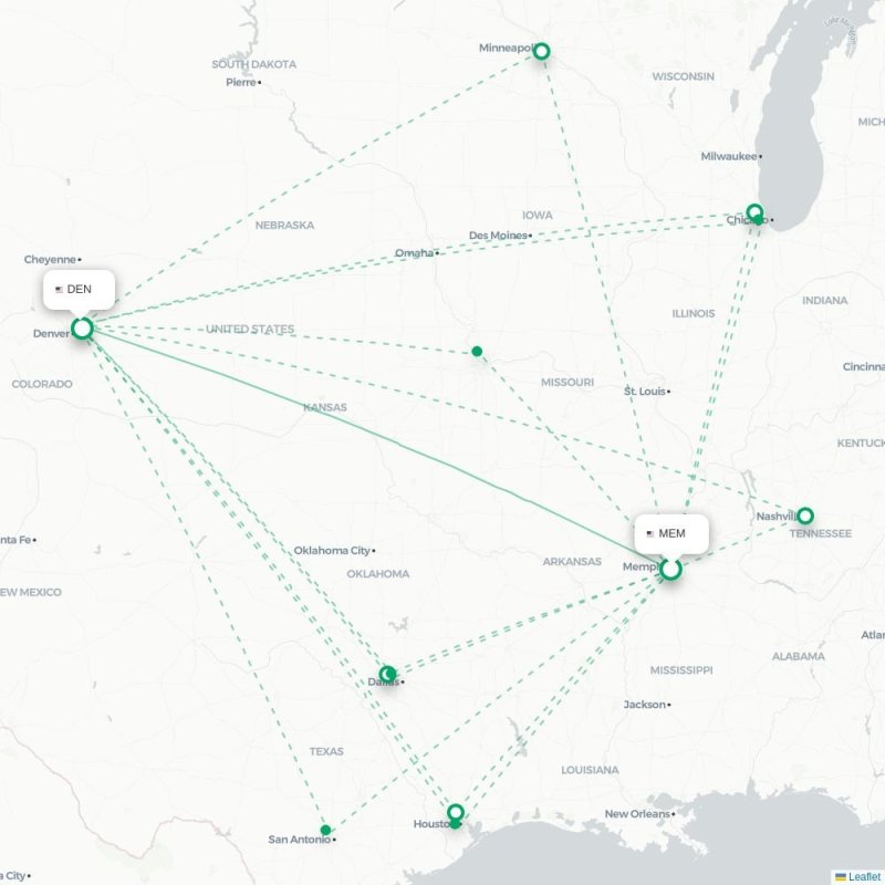 MEM - DEN route map