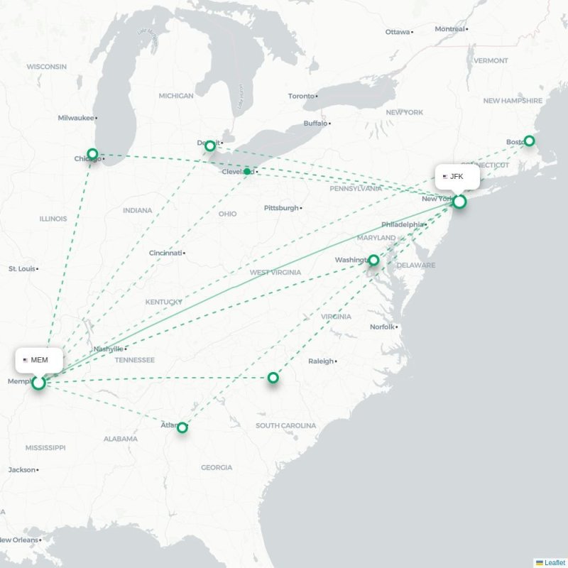 MEM - JFK route map