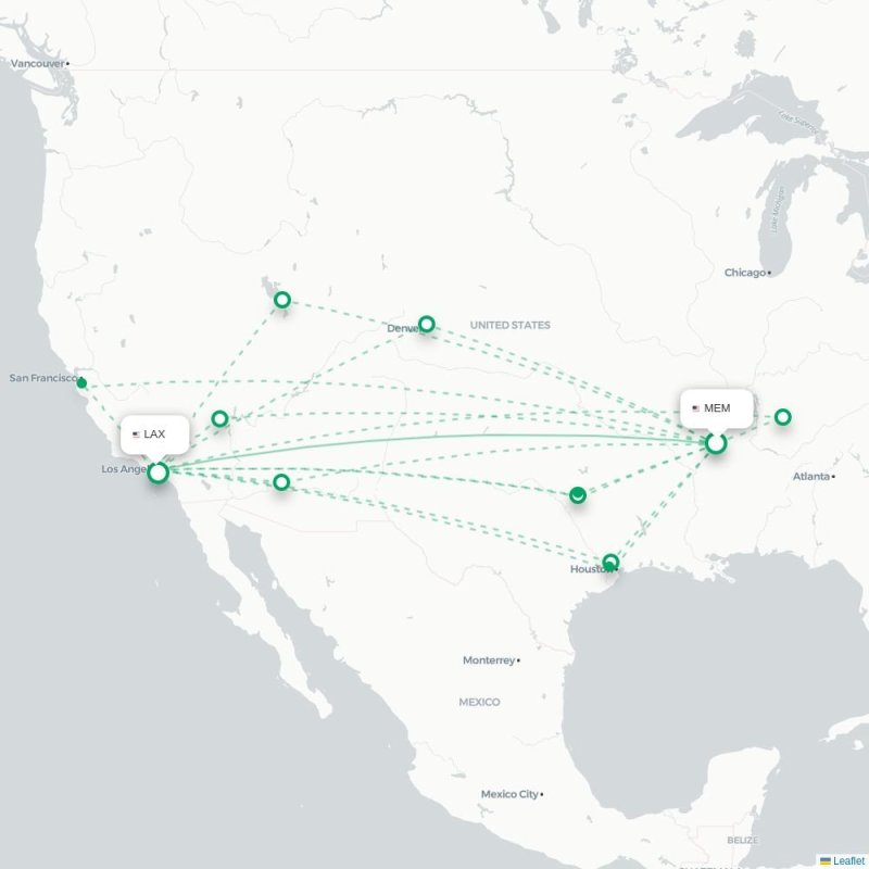MEM - LAX route map