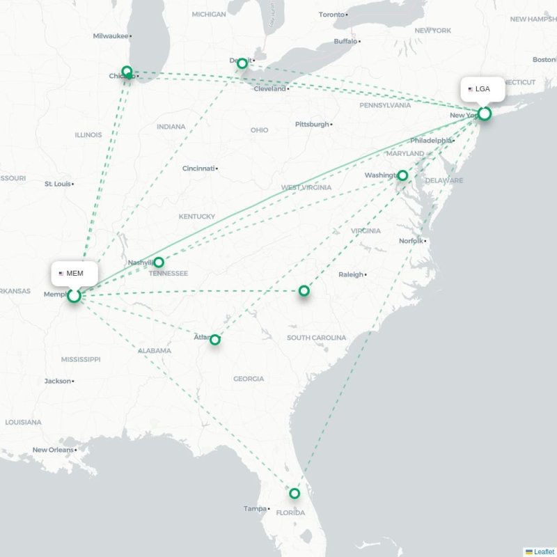 MEM - LGA route map