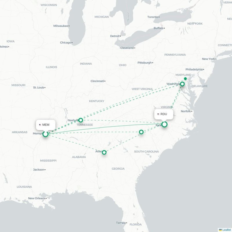 MEM - RDU route map