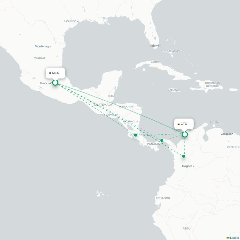 MEX - CTG route map
