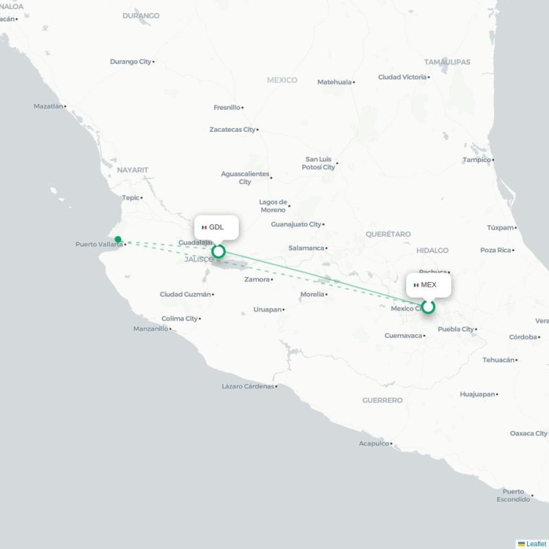 MEX - GDL route map