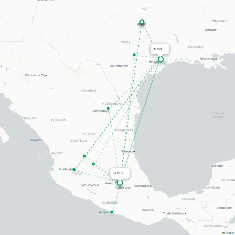 MEX - IAH route map