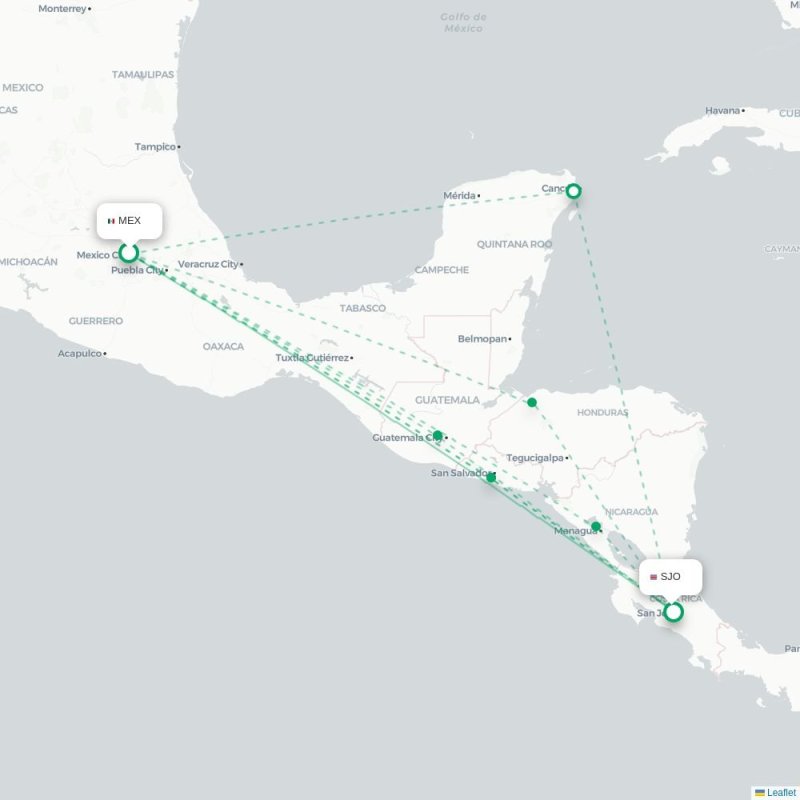 MEX - SJO route map