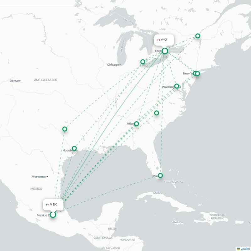 MEX - YYZ route map