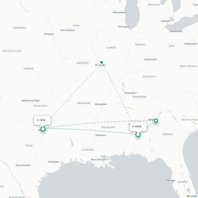 MGM - DFW route map