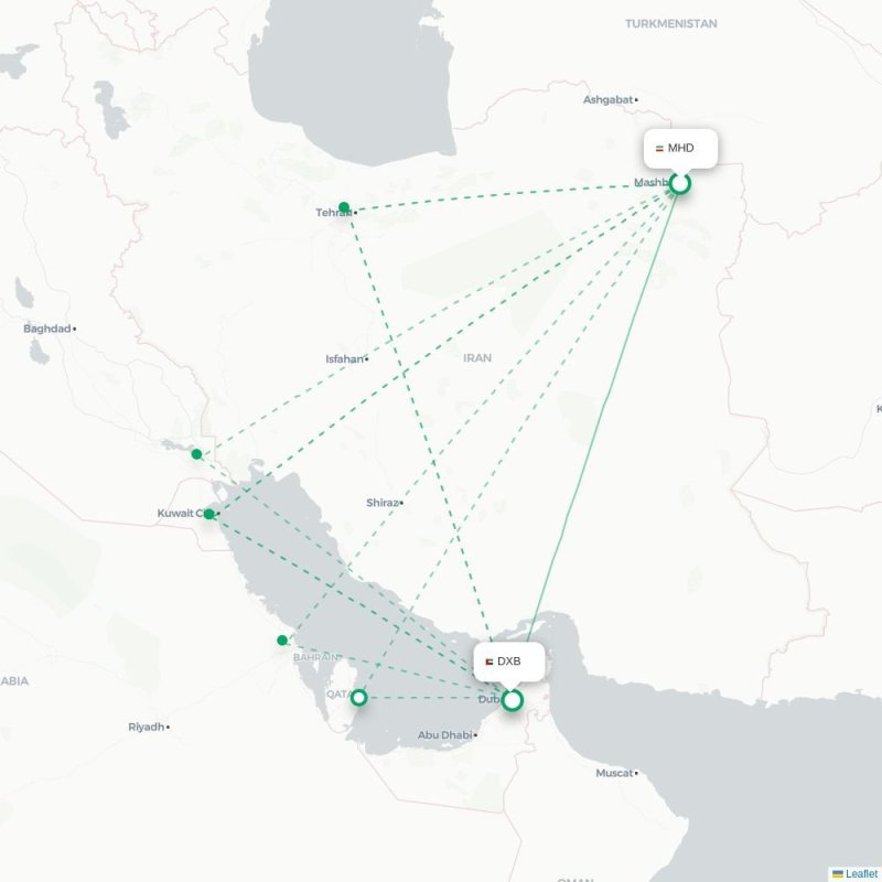 MHD - DXB route map