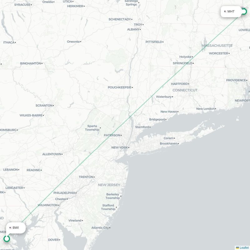 MHT - BWI route map