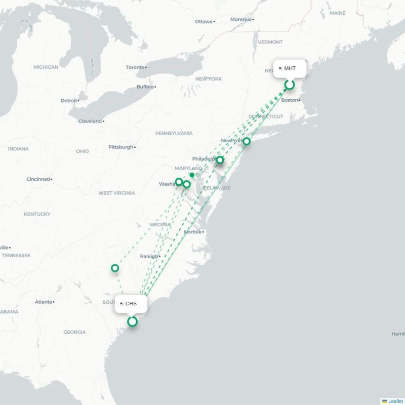 MHT - CHS route map