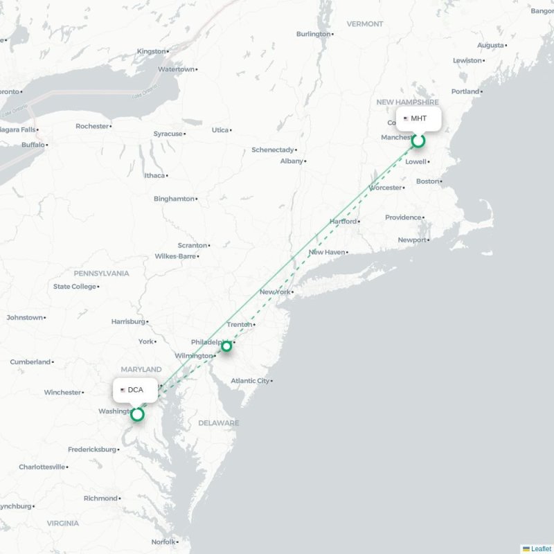 MHT - DCA route map