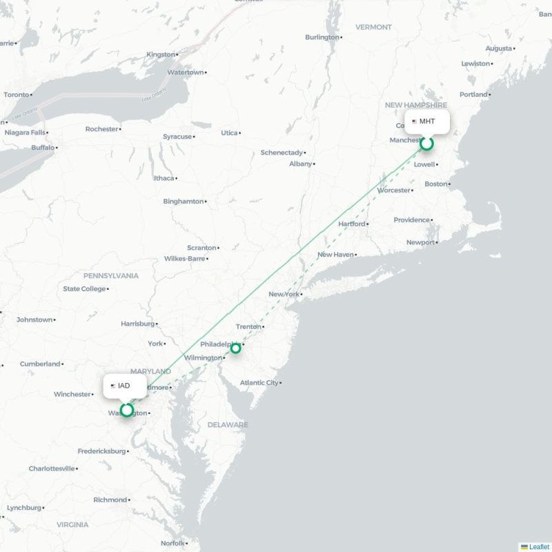 MHT - IAD route map