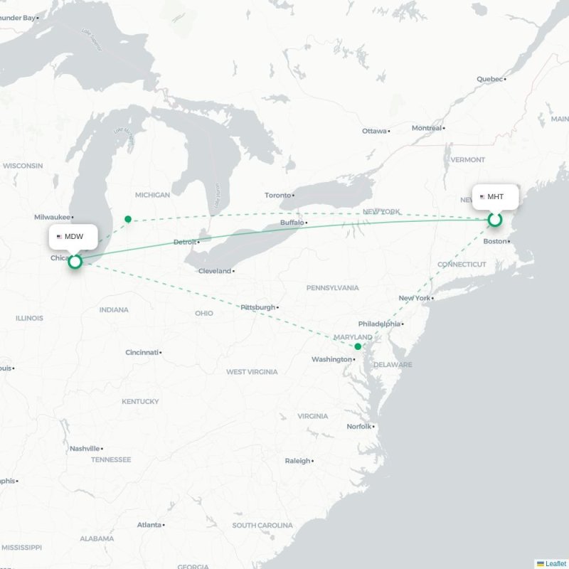 MHT - MDW route map