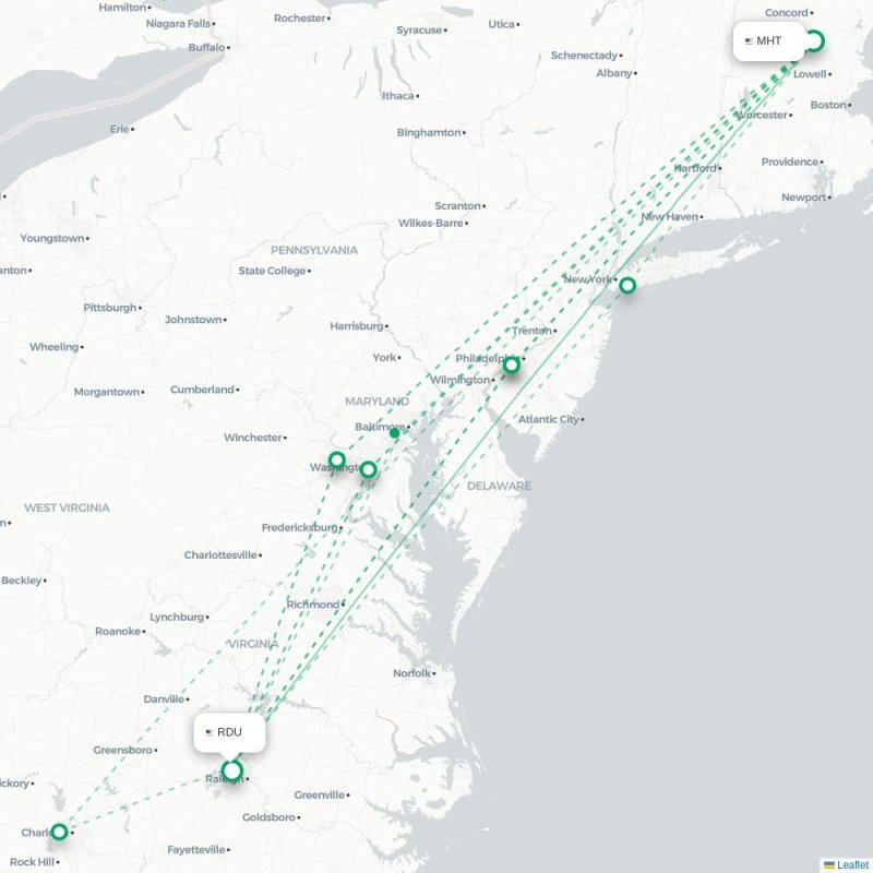 MHT - RDU route map