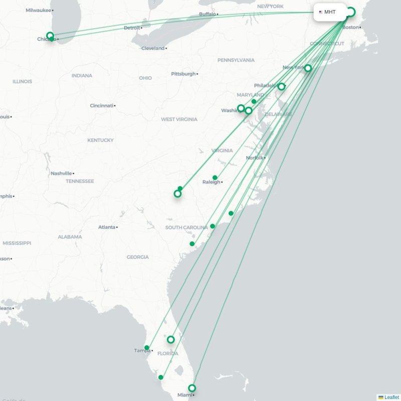 MHT - MCO route map