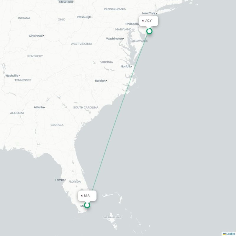 MIA - ACY route map