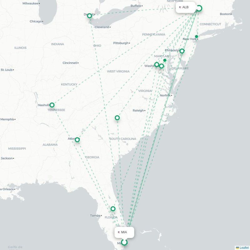 MIA - ALB route map
