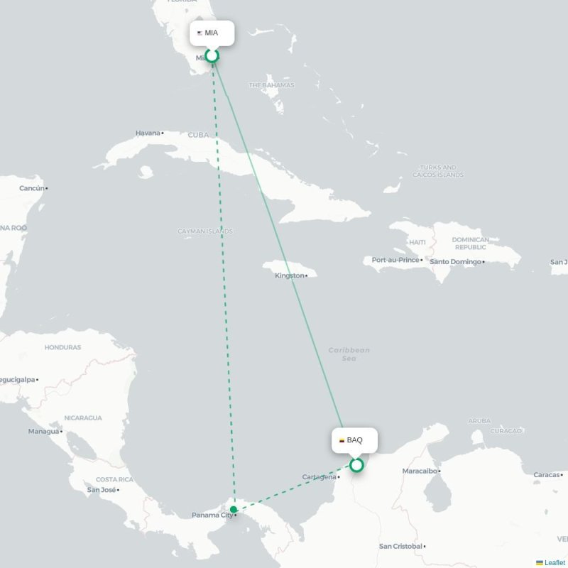 MIA - BAQ route map