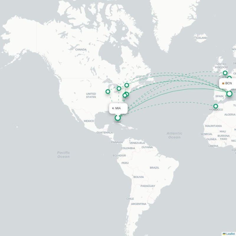 MIA - BCN route map