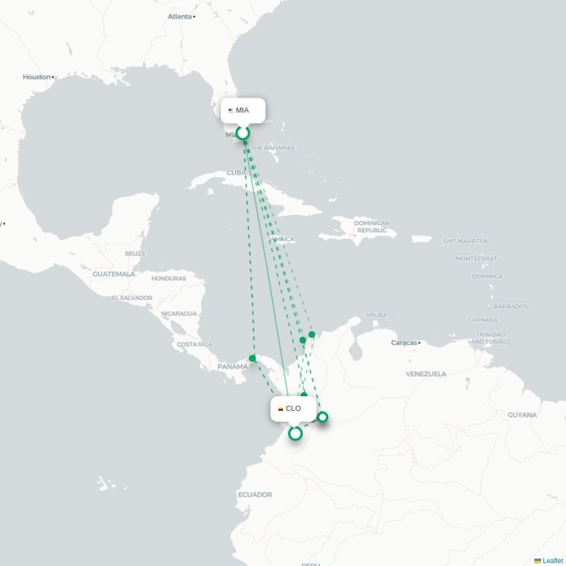 MIA - CLO route map