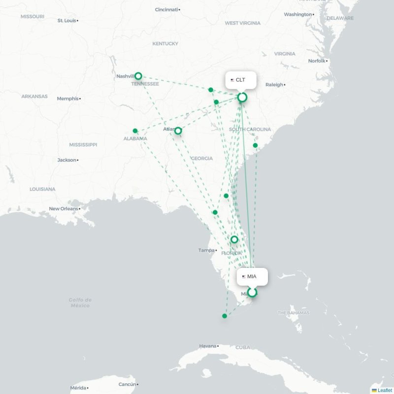 MIA - CLT route map