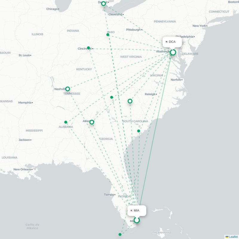 MIA - DCA route map