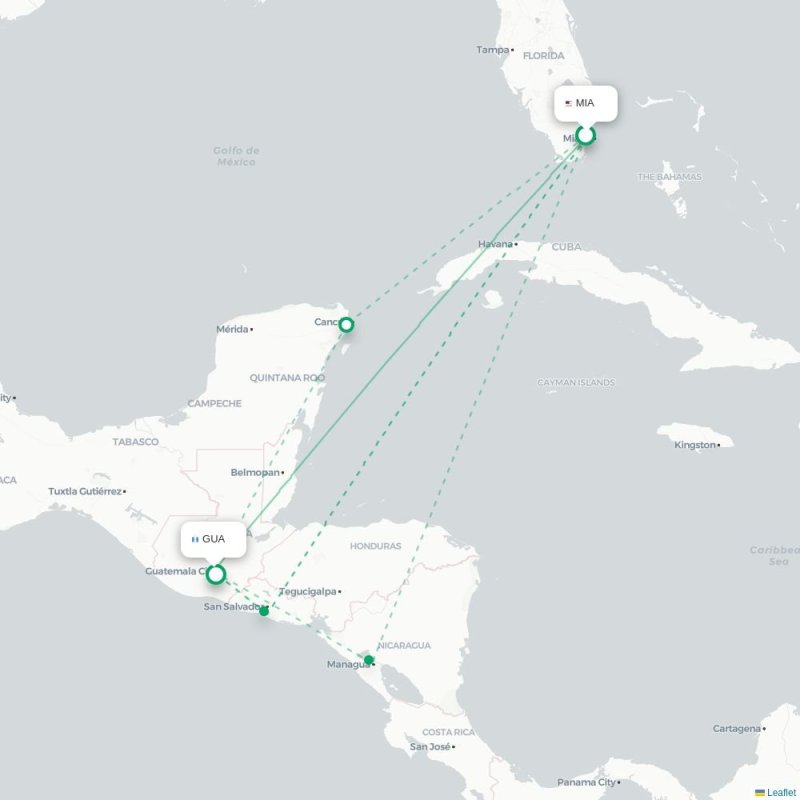 MIA - GUA route map