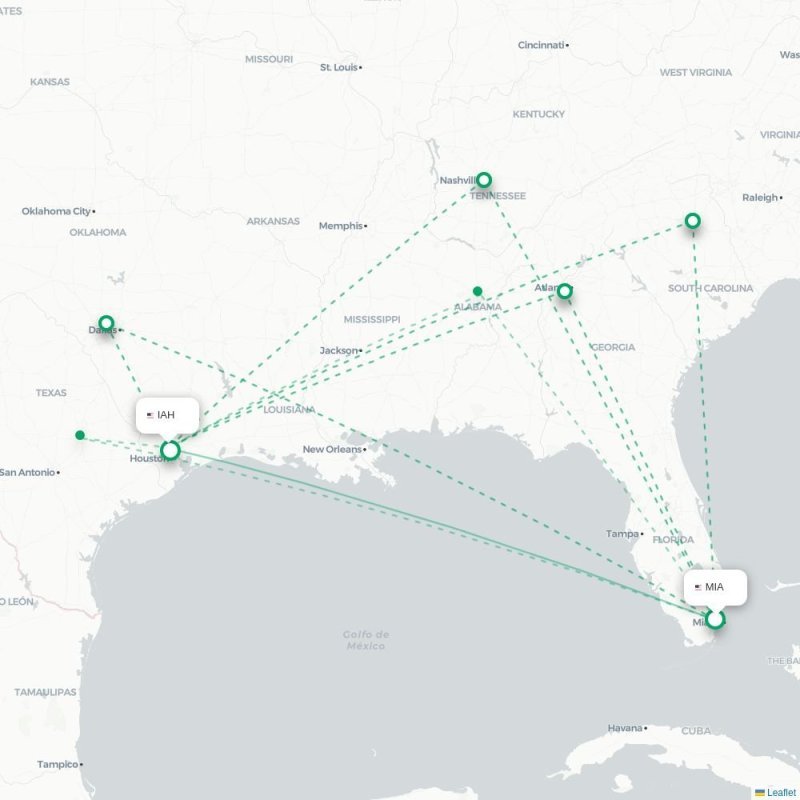 MIA - IAH route map