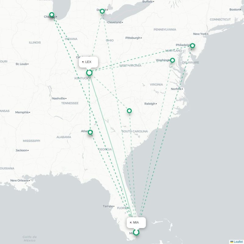 MIA - LEX route map