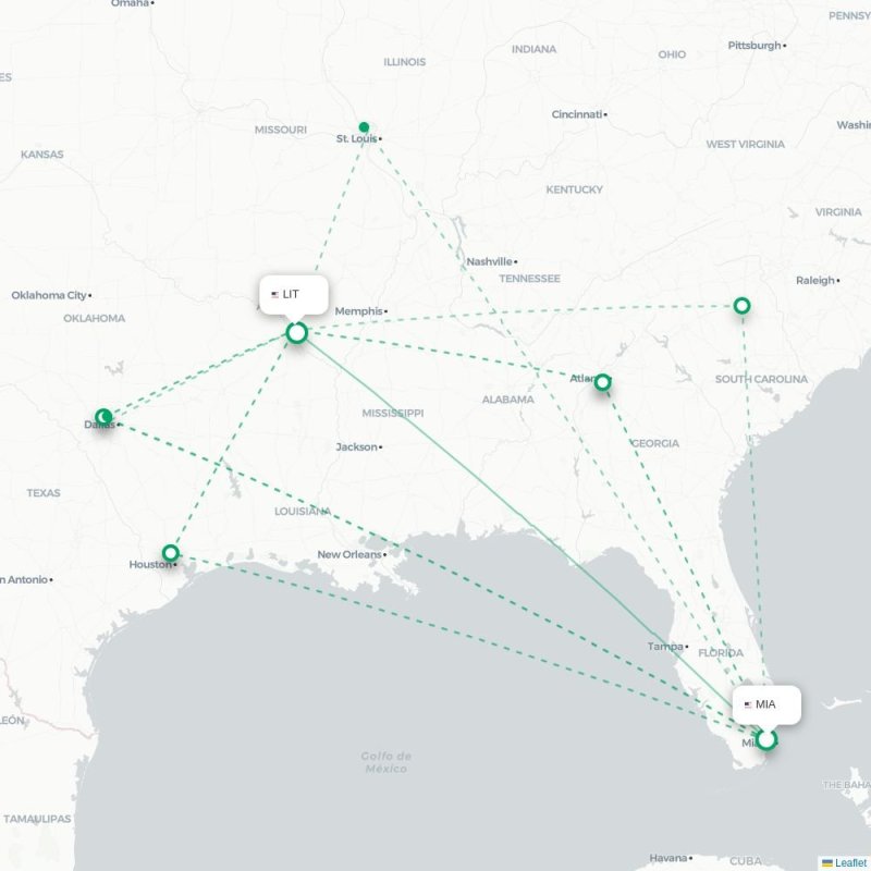 MIA - LIT route map