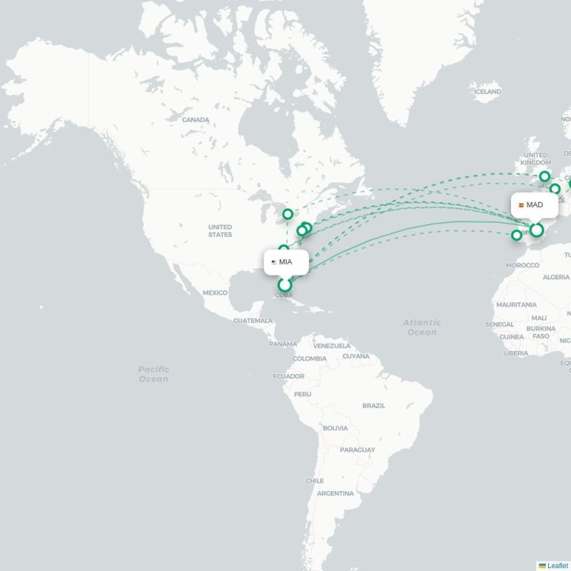 MIA - MAD route map