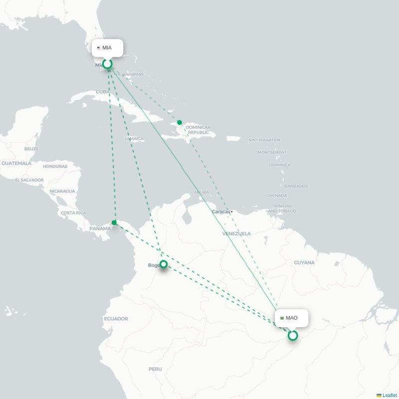 MIA - MAO route map