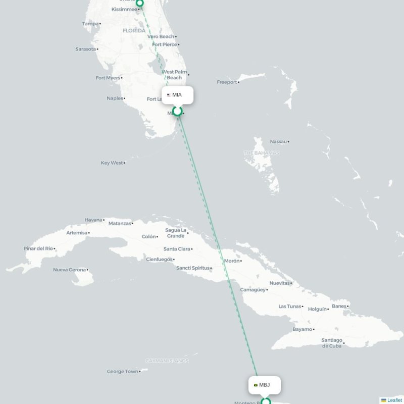 MIA - MBJ route map