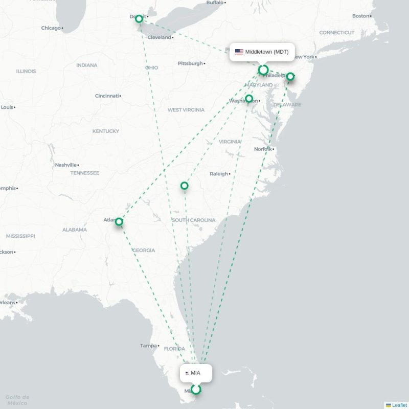 MIA - MDT route map