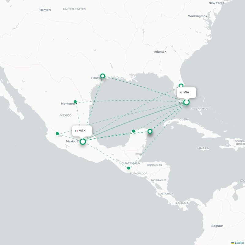MIA - MEX route map