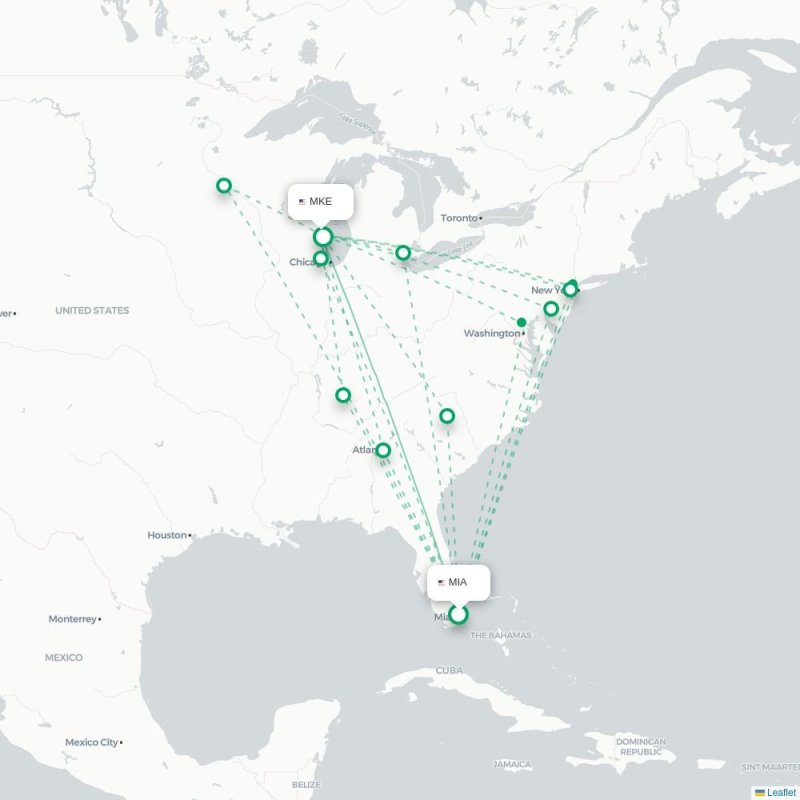 MIA - MKE route map