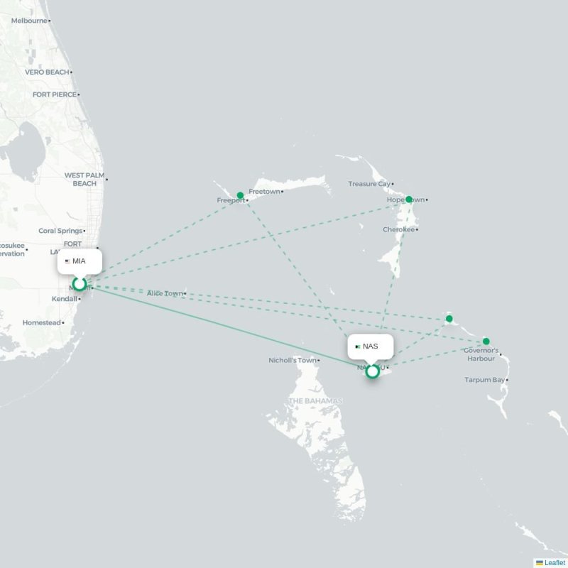 MIA - NAS route map