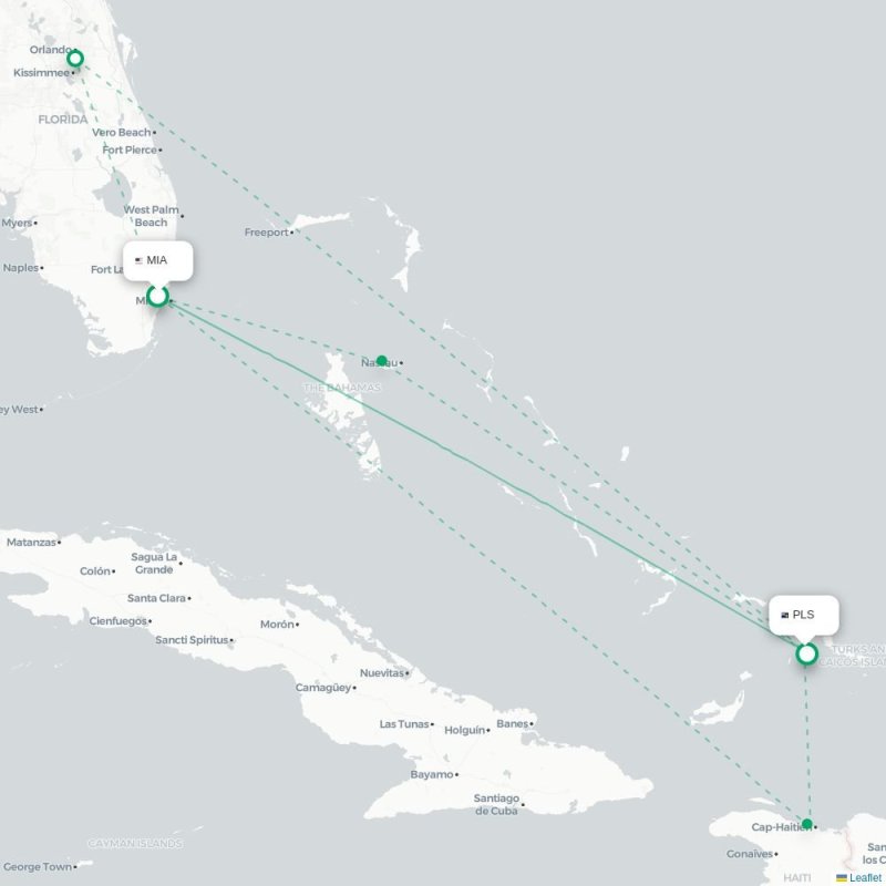 MIA - PLS route map