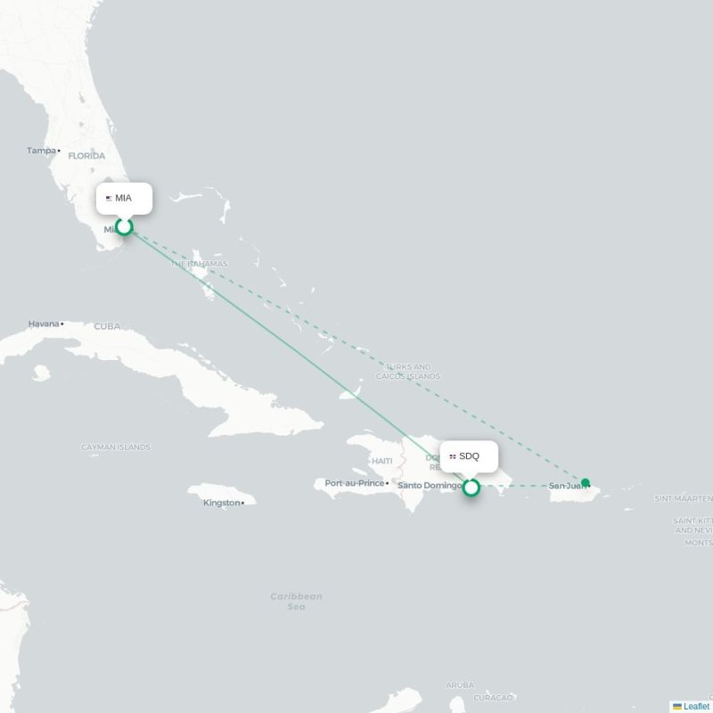 MIA - SDQ route map