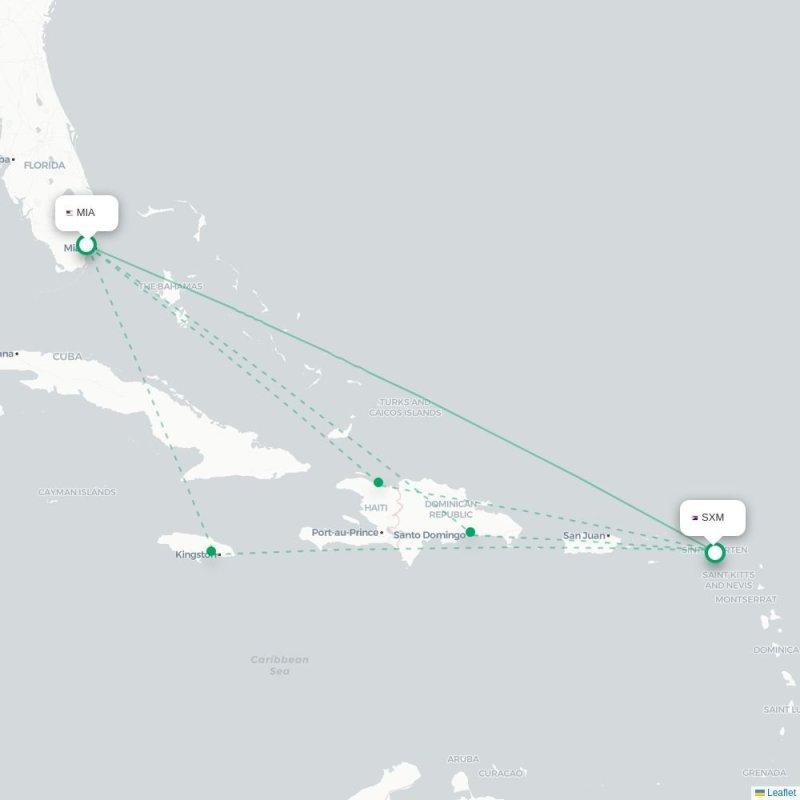 MIA - SXM route map