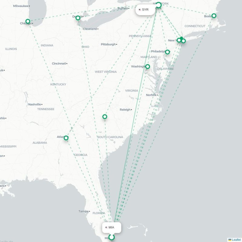 MIA - SYR route map